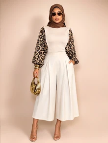 Brilight Puff Long Sleeve Crop Top Mock Neck Spliced Slim Ruched Blouse For Daily Streetwear Brunch Date Nigh - Apricot - View 4
