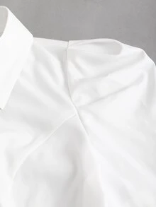 Sweetra Simple White Gigot Sleeve Blouse For Women,Summer Office Commute Wear - White - View 3
