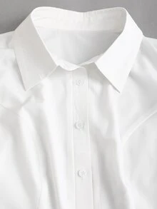 Sweetra Simple White Gigot Sleeve Blouse For Women,Summer Office Commute Wear - White - View 6