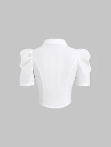 Sweetra Simple White Gigot Sleeve Blouse For Women,Summer Office Commute Wear - White - View 2