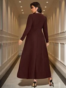 Reflora Plus Size Women's Elegant Formal Dress With 3D Floral Decor And Sequin Patchwork Thanksgiving Formal Dinner Wedding Evening Brown Autumn - Brown - View 7