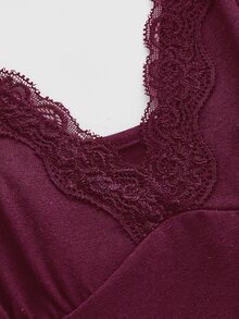 ROMWE Fairycore Camiseta de tirantes de mujer de unicolor con encaje de contraste - Rojo - Ver 4