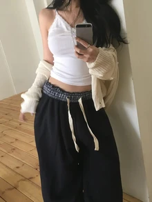 DAZY Celana Panjang Wanita Longgar Gaya Korea Kasual Streetwear - Hitam - View 4