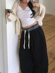 DAZY Celana Panjang Wanita Longgar Gaya Korea Kasual Streetwear - Hitam - View 7