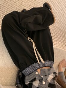 DAZY Celana Panjang Wanita Longgar Gaya Korea Kasual Streetwear - Hitam - View 5
