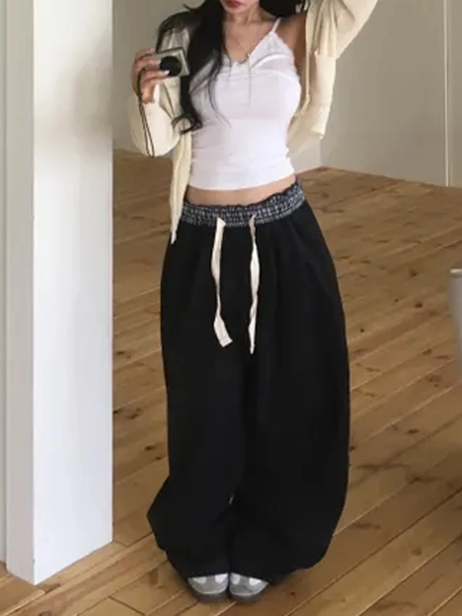 DAZY Celana Panjang Wanita Longgar Gaya Korea Kasual Streetwear - Hitam - View 1