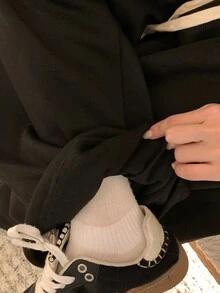 DAZY Celana Panjang Wanita Longgar Gaya Korea Kasual Streetwear - Hitam - View 3