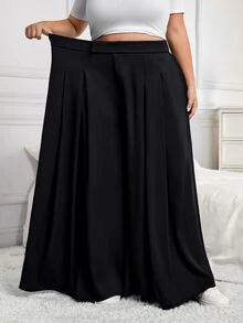 SHEIN CURVE+ CURVE PLUS /Valentine's Day/Plus Size Women's Pleated Loose Pants, Spring/Summer Fall - Black - View 8