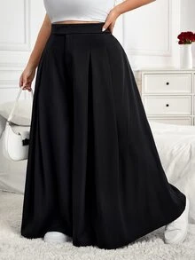 SHEIN CURVE+ CURVE PLUS /Valentine's Day/Plus Size Women's Pleated Loose Pants, Spring/Summer Fall - Black - View 6