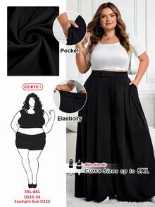 SHEIN CURVE+ CURVE PLUS /Valentine's Day/Plus Size Women's Pleated Loose Pants, Spring/Summer Fall - Black - View 9