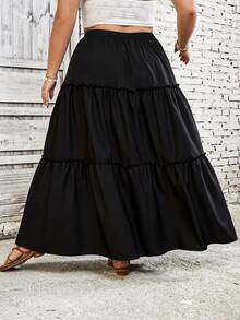 SHEIN CURVE+ Plus Size Casual Solid Color Skirt Boho Vacation Fall - Black - View 2