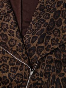 Linhara CURVE Plus Size Women's Woven Leopard-Print Button-Down Fall Jacket - Brown - View 3