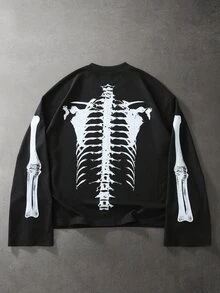 PAVTROS Men's Skeleton Graphic Casual Everyday Long Sleeve T-Shirt - Black - View 2
