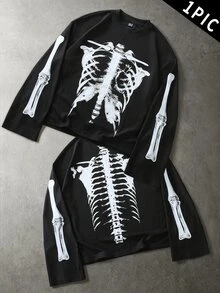 PAVTROS Men's Skeleton Graphic Casual Everyday Long Sleeve T-Shirt - Black - View 1