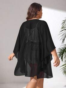 SHEIN CURVE+ Plus Size Basic Batwing Sleeve Kimono - Black - View 2