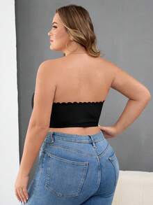 SHEIN CURVE+ Curve 大尺碼女款前扣短版上衣，黑色，夏季可愛性感，適合夜生活、約會之夜、電音派對、夜店，親膚材質 - 黑色 - 查看 2