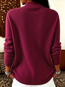 Trelyra Women's Solid Color Cowl Neck Long Sleeve Casual Top - Hot Pink - View 2