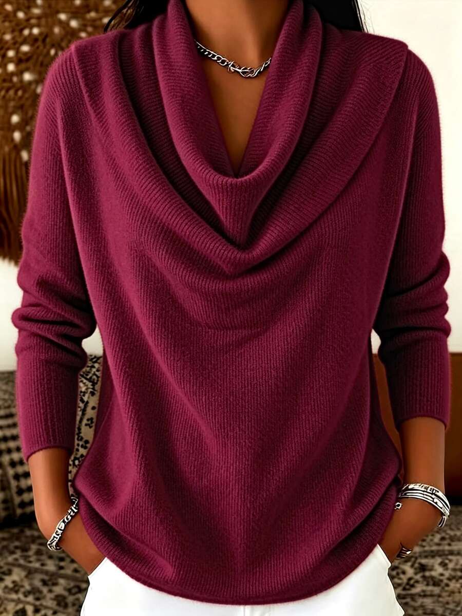 Trelyra Women's Solid Color Cowl Neck Long Sleeve Casual Top - Hot Pink - View 1