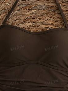 Swim Chiccia 2026 New Summer Beach Vacation Party Detachable Halter Tankini Set - Coffee Brown - View 3