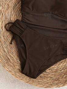 Swim Chiccia 2026 New Summer Beach Vacation Party Detachable Halter Tankini Set - Coffee Brown - View 6