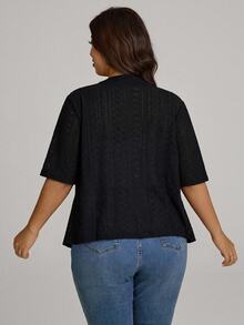 Comfylo Plus Size Women's Solid Color Casual Versatile Daily Wear Short Sleeve Cardigan - Black - View 3
