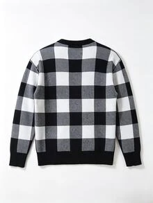 Manfinity Homme Men's Plaid Pattern Crew Neck Pullover Long Sleeve Sweater Suitable For Daily Wear - Black - View 2