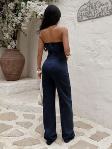 Sunnyshic Women's Denim Jumpsuit - Dark Wash - View 3