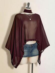 SHEIN ICON Women's Solid Color Batwing Sleeve Loose Fashion Top - Brown - View 5