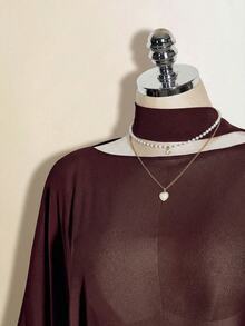 SHEIN ICON Women's Solid Color Batwing Sleeve Loose Fashion Top - Brown - View 4