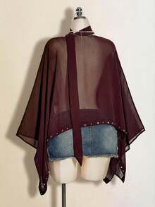 SHEIN ICON Women's Solid Color Batwing Sleeve Loose Fashion Top - Brown - View 8