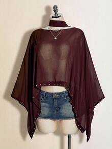 SHEIN ICON Women's Solid Color Batwing Sleeve Loose Fashion Top - Brown - View 3