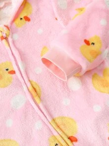 Cozy Pixies 女嬰可愛鴨子波點印花法蘭絨面料長袖長褲連帽連身衣舒適連身褲 - 彩色 - 查看 8
