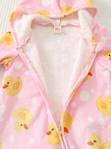 Cozy Pixies 女嬰可愛鴨子波點印花法蘭絨面料長袖長褲連帽連身衣舒適連身褲 - 彩色 - 查看 6