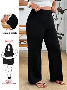 SHEIN CURVE+ Large Women's Wide Waistband Flared Pants Various Leg Shapes Fall, Winter 2026 Plus Size 22W - Black - View 11