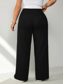 SHEIN CURVE+ Large Women's Wide Waistband Flared Pants Various Leg Shapes Fall, Winter 2026 Plus Size 22W - Black - View 8
