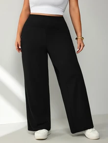 SHEIN CURVE+ Large Women's Wide Waistband Flared Pants Various Leg Shapes Fall, Winter 2026 Plus Size 22W - Black - View 4