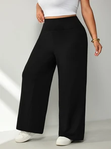 SHEIN CURVE+ Large Women's Wide Waistband Flared Pants Various Leg Shapes Fall, Winter 2026 Plus Size 22W - Black - View 5
