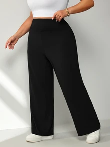 SHEIN CURVE+ Large Women's Wide Waistband Flared Pants Various Leg Shapes Fall, Winter 2026 Plus Size 22W - Black - View 6