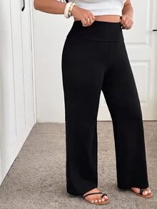 SHEIN CURVE+ Large Women's Wide Waistband Flared Pants Various Leg Shapes Fall, Winter 2026 Plus Size 22W - Black - View 12