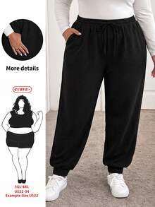 SHEIN CURVE+ Plus Drawstring Waist Sweatpants - Black - View 1