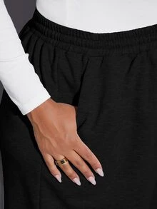 SHEIN CURVE+ Plus Drawstring Waist Sweatpants - Black - View 5