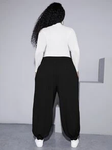 SHEIN CURVE+ Plus Drawstring Waist Sweatpants - Black - View 3