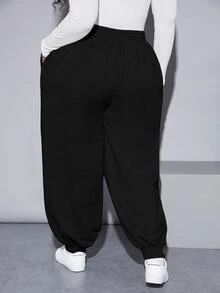 SHEIN CURVE+ Plus Drawstring Waist Sweatpants - Black - View 2