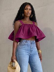BamGlimmer Women's Spring Summer Autumn Spaghetti Strap Back Tie Crop Top Going Out Party Purple Elegant - Purple - View 8