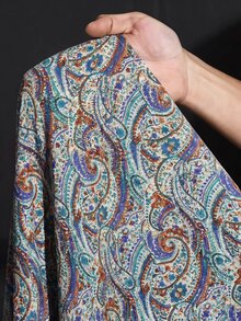 SHEIN CURVE+ Plus Size Women's Vacation Cashew Print V-Neck Dress, Suitable For All Skin Tones - Multicolor - View 11