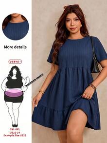 SHEIN CURVE+ Curve Size US22 Navy Blue Summer Boho Business Casual Vacation Holiday Solid Color Short Sleeve Dress,Music Festival,Seaside,A-Line,Easter,Country - Navy Blue - View 9