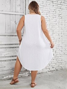 SHEIN CURVE+ Plus Size Women's Solid Color Curved Hem Vest Dress - White - View 2