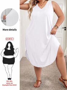 SHEIN CURVE+ Plus Size Women's Solid Color Curved Hem Vest Dress - White - View 1