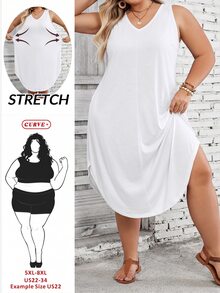 SHEIN CURVE+ Plus Size Women's Solid Color Curved Hem Vest Dress - White - View 7