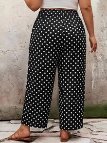 SHEIN CURVE+ 大尺碼休閒 80s 90s 素色寬鬆長褲 海灘早午餐居家度假穿著 2026 夏季 22W 黑白 - 黑與白 - 查看 2